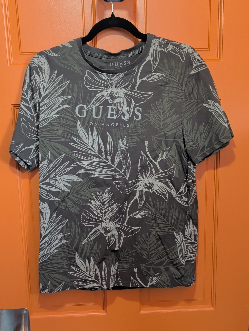 GUESS Men's Gray Floral Logo Tee